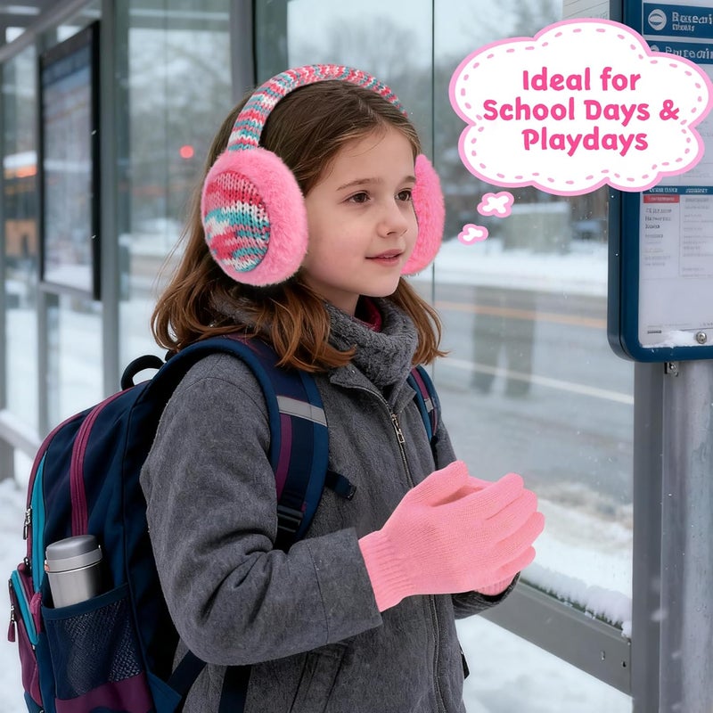 SEDUXI Kids Winter Ear Muffs with Gloves Set - Plush Knit Earmuffs & Mittens, Adjustable Soft Ear Warmers for Boys Girls 3-16 Years - Image 5